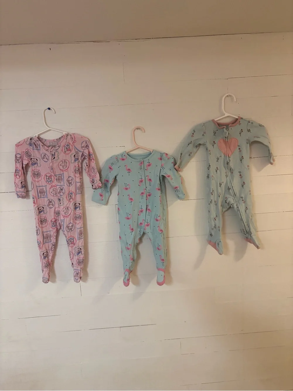 Baby Girl 9M Footed Pajama Sleeper Lot Huggies Carters Flamingo Floral